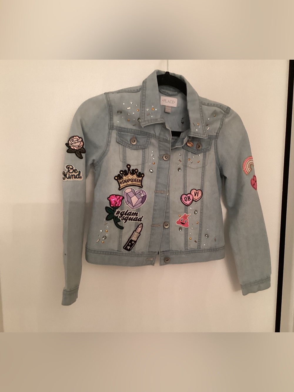 Place Light Wash Denim Jacket with Embroidered Patches - Light Blue LG 9/10
